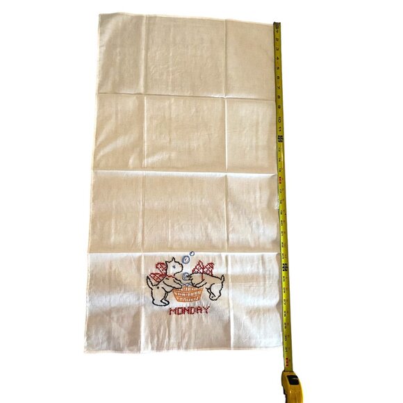 Vintage Embroidered Day Of The Week Tea Towel Set Dogs Puppies Mischievous Decor - Picture 2 of 11